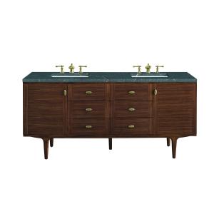 Amberly 72" Double Vanity, Mid-Century Walnut w/ 3 CM Parisien Bleu Top w/FreePower Wireless Charger