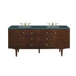Amberly 72" Double Vanity, Mid-Century Walnut w/ 3 CM Parisien Bleu Top w/FreePower Wireless Charger