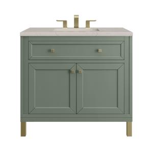 Chicago 36" Single Vanity, Smokey Celadon, w/ 3 CM Siberian Silestone Top