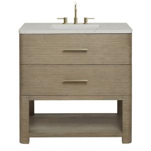 Lucian 36" Single Vanity, Pebble Oak, w/ 3 CM Siberian Silestone Widespread Top