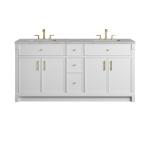 Bellshire 72" Double Vanity, Bright White w/ 3 CM Victorian Silver Silestone Top w/FreePower Wireless Charger