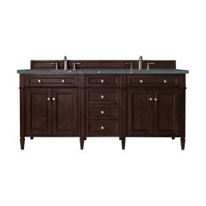 Brittany 72" Double Vanity, Burnished Mahogany w/ 3 CM Parisien Bleu Silestone Top w/FreePower Wireless Charger