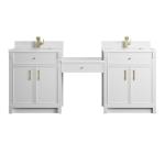 Bellshire 84" Dual Vanity Set with 24" Make-Up Counter, Bright White w/Single Hole 3 cm White Zeus Silestone Top & Backsplash