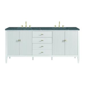 Myrrin 72" Double Vanity, Bright White w/ 3 CM Parisien Bleu Silestone Top w/FreePower Wireless Charger
