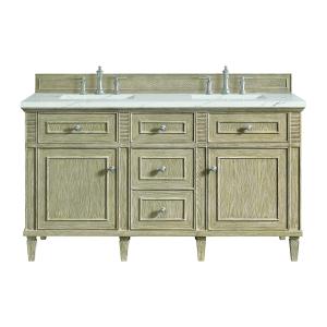 Lorelai 60" Double Vanity, Whitewashed Oak w/ 3 CM Ethereal Noctis Silestone Top w/FreePower Wireless Charger