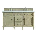 Lorelai 60" Double Vanity, Whitewashed Oak w/ 3 CM Ethereal Noctis Silestone Top w/FreePower Wireless Charger