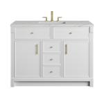 Bellshire 48" Single Vanity, Bright White w/ 3 CM Ethereal Noctis Silestone Top w/FreePower Wireless Charger