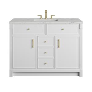 Bellshire 48" Single Vanity, Bright White w/ 3 CM Ethereal Noctis Silestone Top w/FreePower Wireless Charger