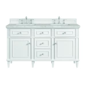 Lorelai 60" Double Vanity, Bright White w/ 3 CM Victorian Silver Silestone Top w/FreePower Wireless Charger