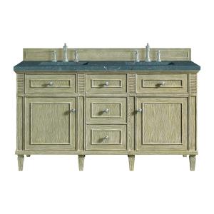 Lorelai 60" Double Vanity, Whitewashed Oak w/ 3 CM Parisien Bleu Silestone Top w/FreePower Wireless Charger