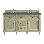 Lorelai 60" Double Vanity, Whitewashed Oak w/ 3 CM Parisien Bleu Silestone Top w/FreePower Wireless Charger