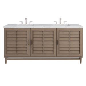 Portland 72IN Double Vanity Whitewashed Walnut w/ 3 CM Ethereal Noctis Silestone Top w/FreePower Wireless Charger