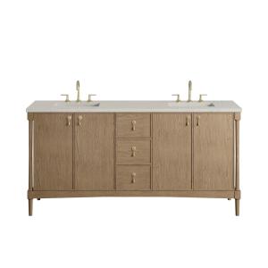 Kinnsden 72" Double Vanity, Weathered Oak w/ 3 CM Siberian Silestone Top w/FreePower Wireless Charger