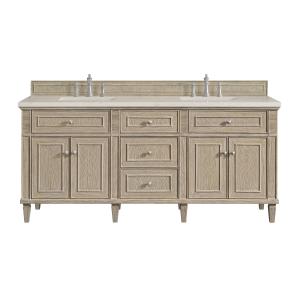 Lorelai 72" Double Vanity, Whitewashed Oak, w/ 3 CM Siberian Silestone Top