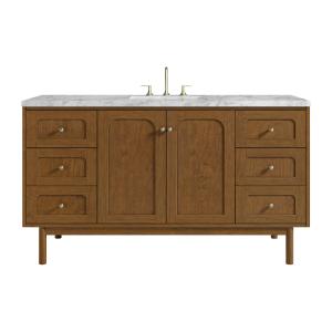 Laurent 60" Single Vanity, Honey Oak w/ 3 CM Carrara Marble Top