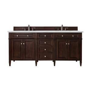 Brittany 72" Double Vanity, Burnished Mahogany w/ 3 CM Ethereal Noctis Silestone Top w/FreePower Wireless Charger