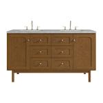Laurent 60" Double Vanity, Honey Oak w/ 3 CM Victorian Silver Silestone Top w/FreePower Wireless Charger