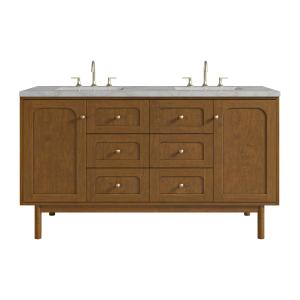 Laurent 60" Double Vanity, Honey Oak w/ 3 CM Victorian Silver Silestone Top w/FreePower Wireless Charger