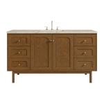 Laurent 60" Single Vanity, Honey Oak w/ 3 CM Tajnar Eclos Top w/FreePower Wireless Charger
