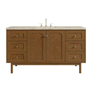 Laurent 60" Single Vanity, Honey Oak w/ 3 CM Tajnar Eclos Top w/FreePower Wireless Charger