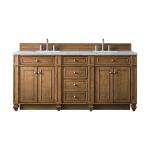 Bristol 72" Double Vanity, Saddle Brown w/ 3 CM Eternal Jasmine Pearl Silestone Top w/FreePower Wireless Charger