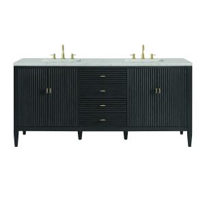 Myrrin 72" Double Vanity, Carbon Oak w/ 3 CM Eternal Jasmine Pearl Silestone Top w/FreePower Wireless Charger