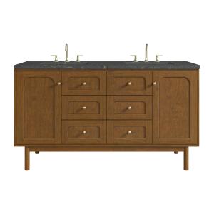 Laurent 60" Double Vanity, Honey Oak w/ 3 CM Parisien Bleu Silestone Top