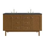 Laurent 60" Double Vanity, Honey Oak w/ 3 CM Parisien Bleu Silestone Top w/FreePower Wireless Charger