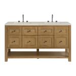 Breckenridge 60" Double Vanity, Light Natural Oak, w/ 3 CM Siberian Silestone Top w/FreePower Wireless Charger