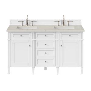 Brittany 60" Double Vanity in Bright White, w/ 3 CM Siberian Silestone Top