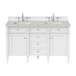 Brittany 60" Double Vanity in Bright White, w/ 3 CM Siberian Silestone Top w/FreePower Wireless Charger