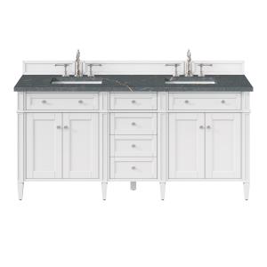 Brittany 72" Double Vanity, Bright White Vanity w/ 3 CM Parisien Bleu Silestone Top w/FreePower Wireless Charger