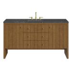 Hudson 60" Single Vanity, Honey Oak w/ 3 CM Parisien Bleu Silestone Top w/FreePower Wireless Charger