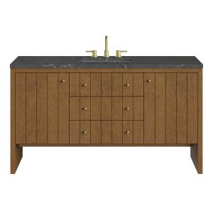 Hudson 60" Single Vanity, Honey Oak w/ 3 CM Parisien Bleu Silestone Top w/FreePower Wireless Charger