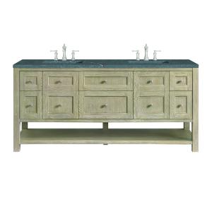 Breckenridge 72" Double Vanity, Whitewashed Oak w/ 3 CM Parisien Bleu Silestone Top w/FreePower Wireless Charger