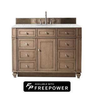 Bristol 48" Single Vanity, Whitewashed Walnut w/ 3 CM Eternal Jasmine Pearl Silestone Top w/ FreePower Wireless Charger