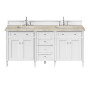 Brittany 72" Double Vanity in Bright White, w/ 3 CM Tajnar Eclos Top w/FreePower Wireless Charger