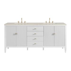 Myrrin 72" Vanity, Bright White, w/ 3 CM Siberian Silestone Top w/FreePower Wireless Charger