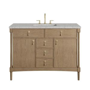 Kinnsden 48" Single Vanity, Weathered Oak w/ 3 CM Eternal Jasmine Pearl Silestone Top