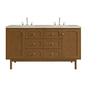 Laurent 60" Double Vanity, Honey Oak w/ 3 CM Tajnar Eclos Top w/FreePower Wireless Charger