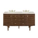 Amberly 60" Double Vanity, Mid-Century Walnut, w/ 3 CM Siberian Silestone Top