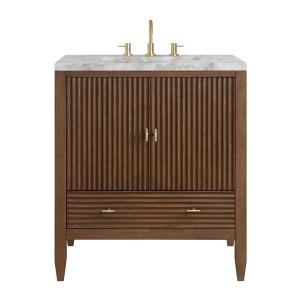 Myrrin 30" Single Vanity, Mid-Century Walnut w/ 3 CM Carrara Marble Top
