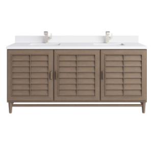 Portland 72IN Double Vanity Whitewashed Walnut w/ Single Hole 3 CM White Zeus Silestone Top & Backsplash
