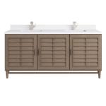 Portland 72IN Double Vanity Whitewashed Walnut w/ Single Hole 3 CM White Zeus Silestone Top & Backsplash