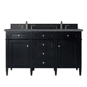 Brittany 60" Double Vanity, Black Onyx w/ 3 CM Parisien Bleu Silestone Top w/FreePower Wireless Charger