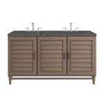 Portland 60IN Double Vanity Whitewashed Walnut w/ 3 CM Parisien Bleu Silestone Top w/FreePower Wireless Charger
