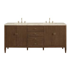 Myrrin 72" Vanity, Mid Century Walnut, w/ 3 CM Tajnar Eclos Top w/FreePower Wireless Charger