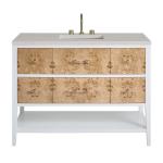Olena 48" Single Vanity, Light Mappa Burl and Polished White, w/ 3 CM Siberian Silestone Top w/FreePower Wireless Charger