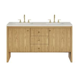 Hudson 60" Double Vanity, Light Natural Oak, w/ 3 CM Siberian Silestone Top w/FreePower Wireless Charger