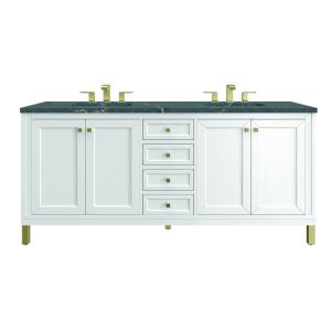 Chicago 72" Double Vanity, Glossy White, w/ 3 CM Parisien Bleu Silestone® Top